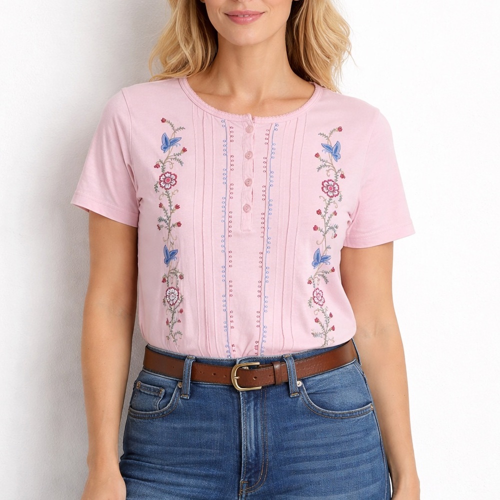 Imperfect vintage embroidered pink floral top feminine granny cottagecore spring